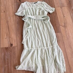 SHEIN Light Mint Swiss Dot Maxi Dress with Waist Tie